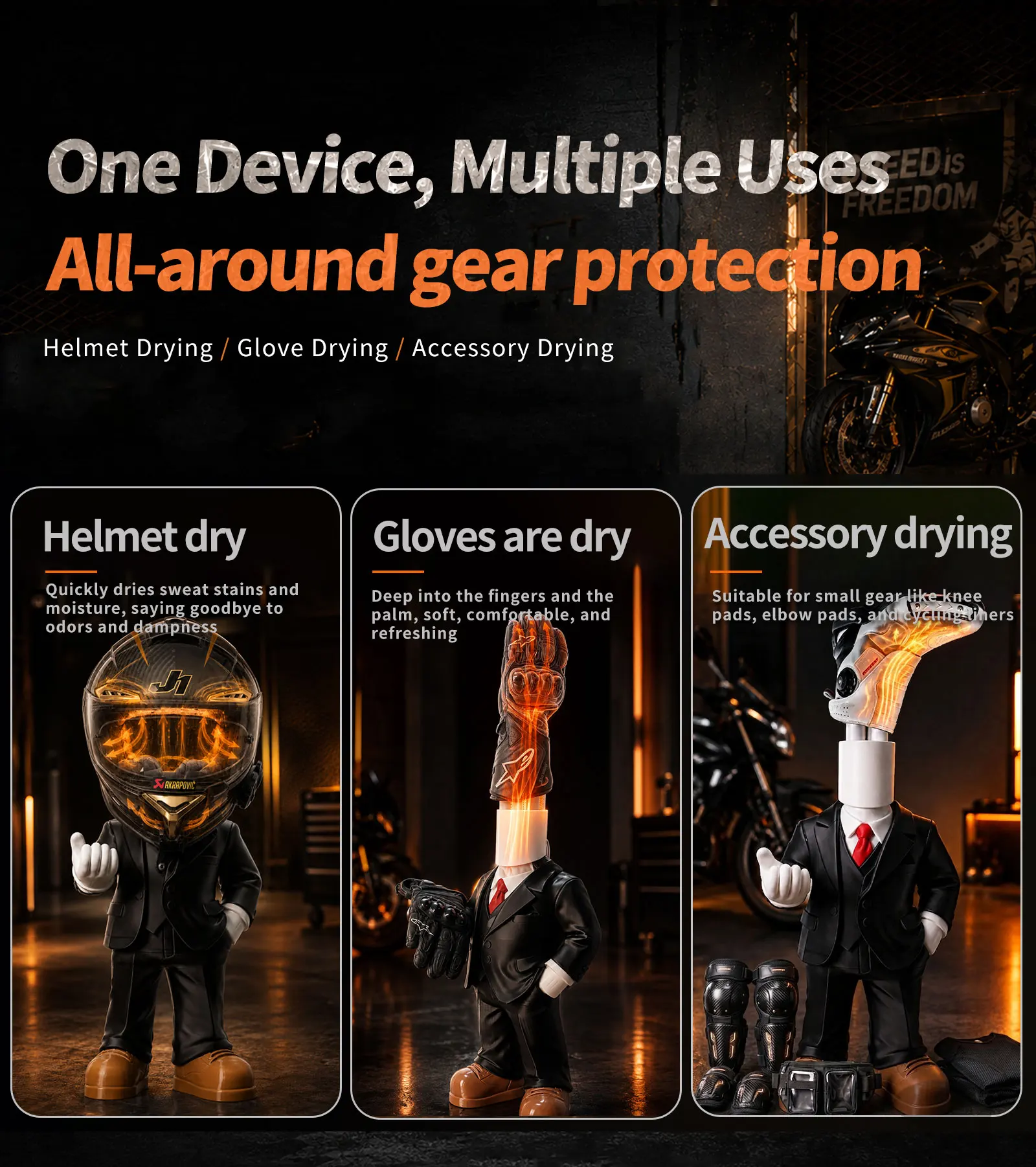 Silent helmet dryer - Cycling helmet air-drying deodorizer - Quick drying for damp sweat odor inside helmet