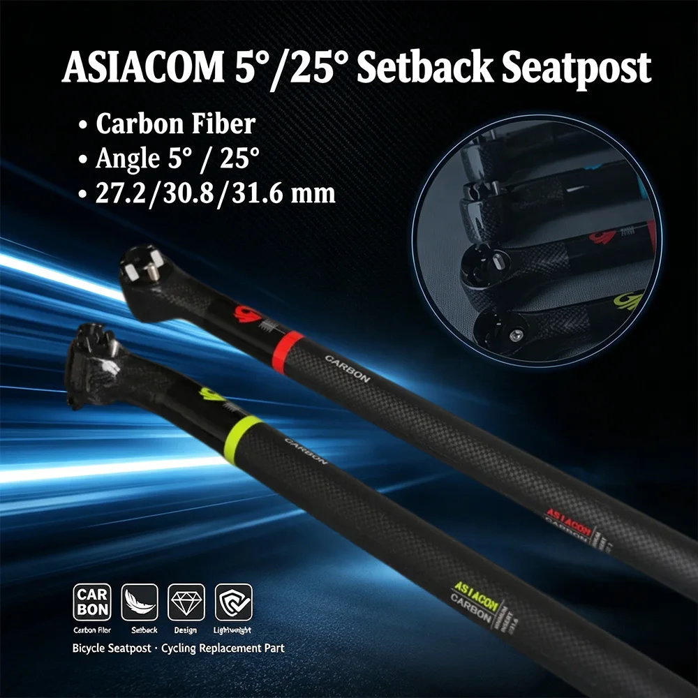 Carbon Fiber Seatpost ASIACOM Genuine Round Head Clip Lock 27.2 30.8 31.6mm 350 400mm MTB Road Bicycle Part
