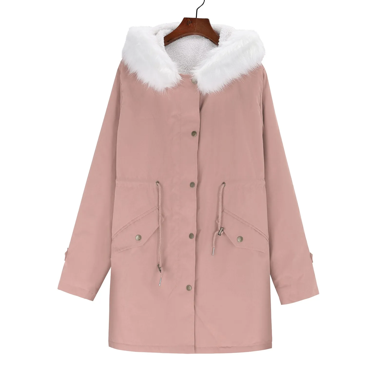 2024 Women'S New Autumn And Winter Solid Color Warm Fleece Coat Button Lapel Pocket Long Sleeve Coat Casual Fashion Coat