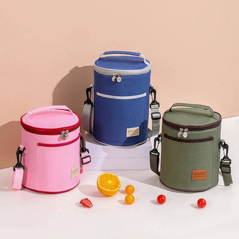 Waterproof Oxford Round Thermal Lunch Box Bag Insulated Food Bento Fresh-Keeping Cooler Storage Bags for School Picnic Ice Pack