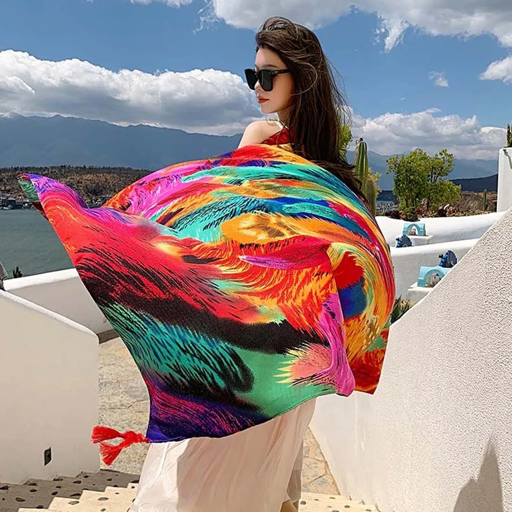 

Модный дышащий весенний шелковый шарф, длинный хлопковый этнический стиль, пряжа, шаль, солнцезащитный крем, легкий квадратный шарф-хиджаб, летний