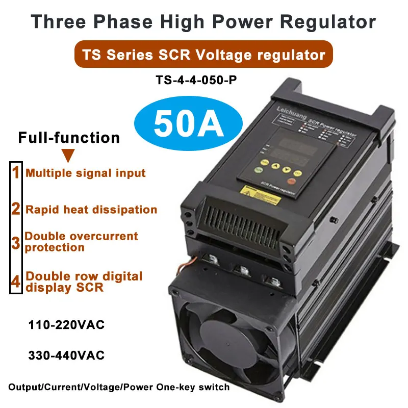

50A 3 phase 110-440VAC SCR power controller voltage regulator with RS-485 0-10V, 4-20mA, 0-5V control signal
