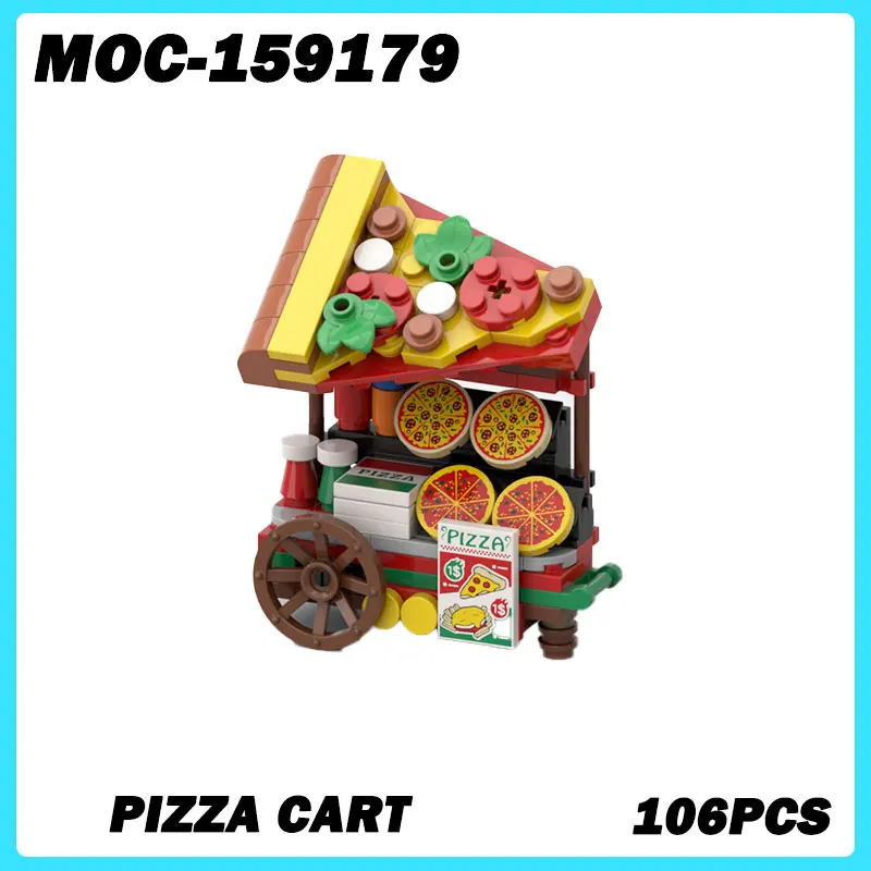 MOC-159179 Micro Architecture Series Pizza Cart Building Blocks DIY Model Bricks Puzzle Toys Small Brick Xmas Gifts 106PCS