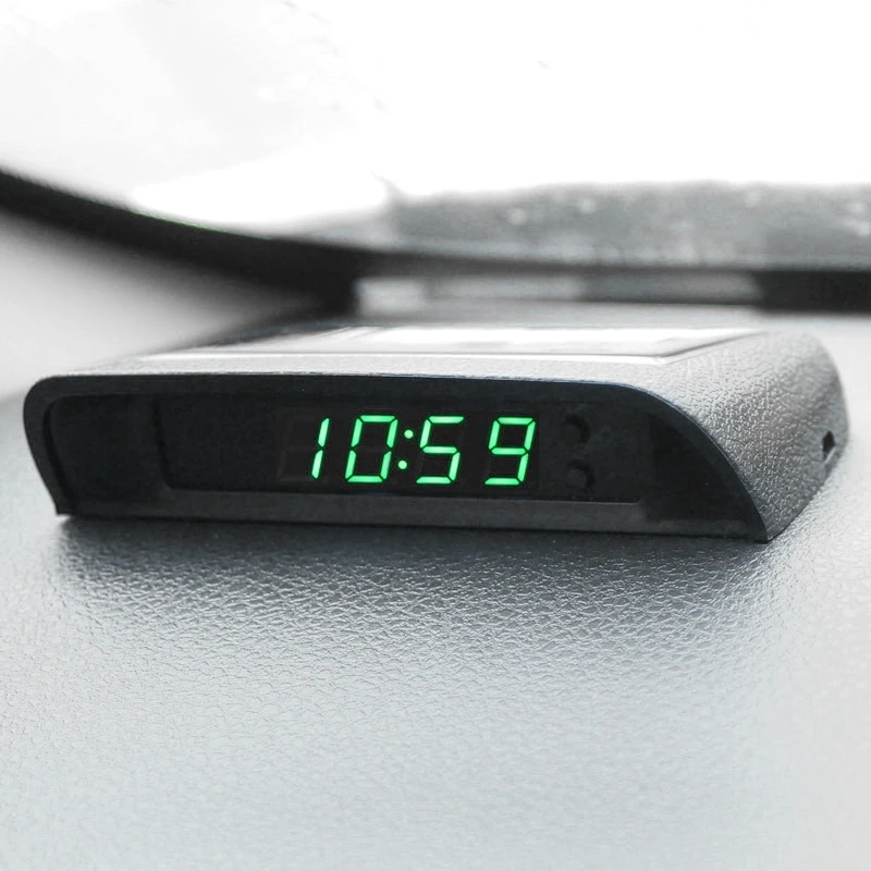 A01K-Car Clocks With Night Display Thermometer Auto Internal Stick-On Digital Watch Solar Powered 24-Hour Car Clock