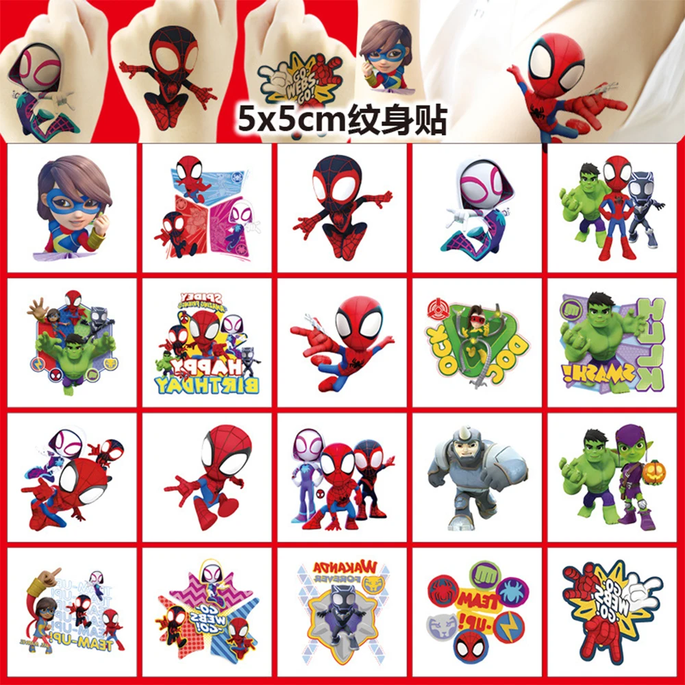 20pcs Disney Anime Tattoo Stickers Princess Spider Man Stitch The Avengers Waterproof Temporary Body Arm Tattoos Decals Kids Toy