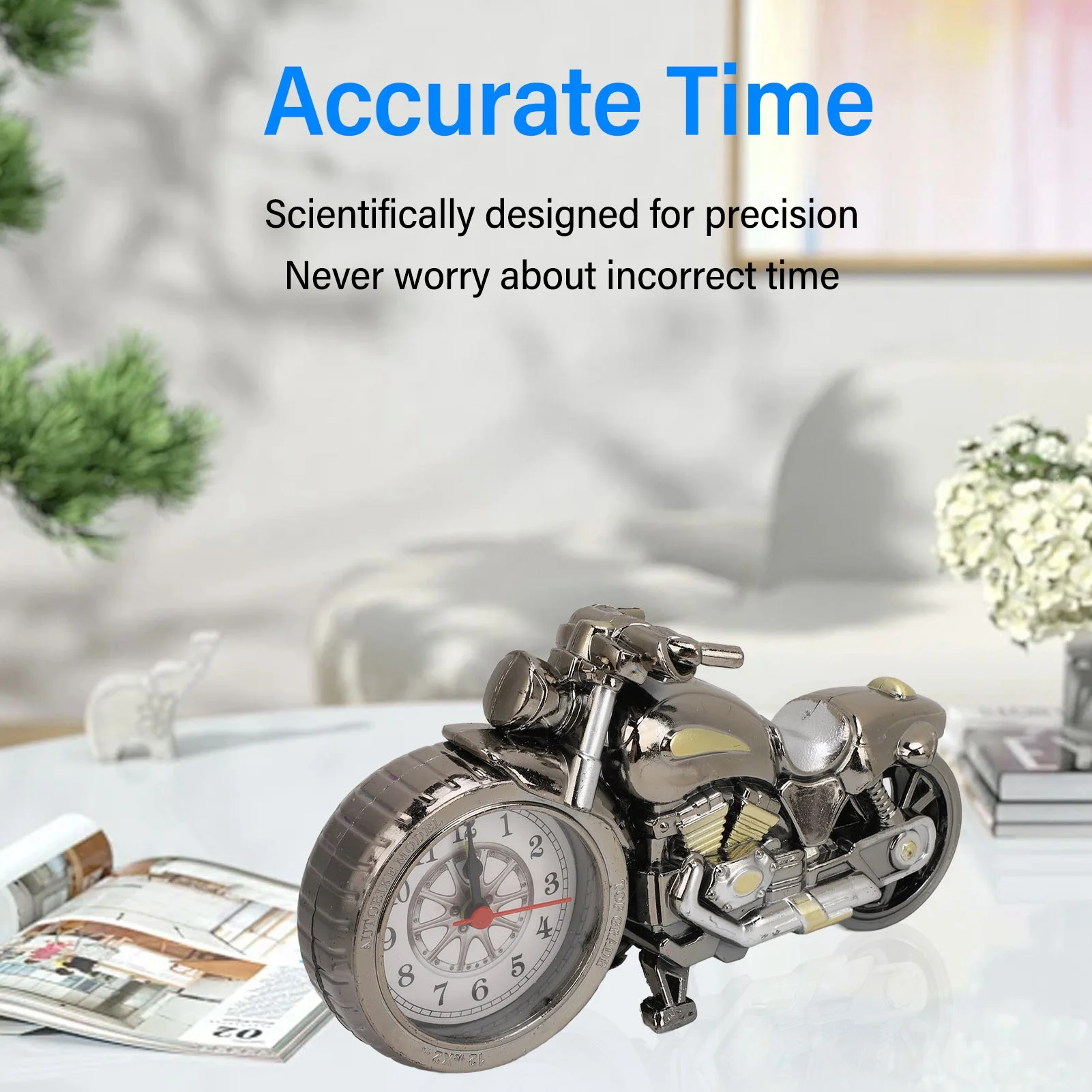 Motorcycle Table Clock Cool Retro Motorcycle Alarm Clock Battery Powered Home Decoration Accurate Timekeeping for Home ABS