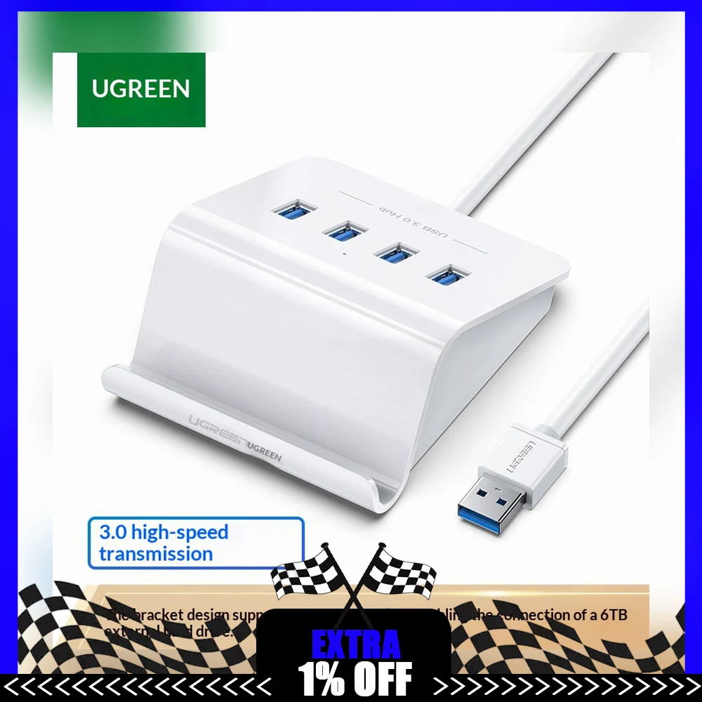 UGREEN 40439 USB 3.0 4 Port Hub Splitter 0.5m USB Expansion Adapter for Laptop Desktop Computer Keyboard Mouse Flash Drive