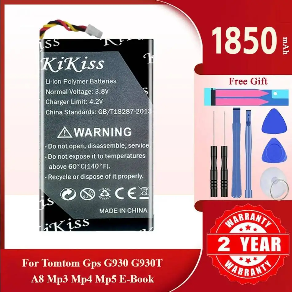 KiKiss Battery For TOMTOM GPS G930 G930T A8 Go 530 Live 630 630T 720 730 730T,Go 530,1850mAh
