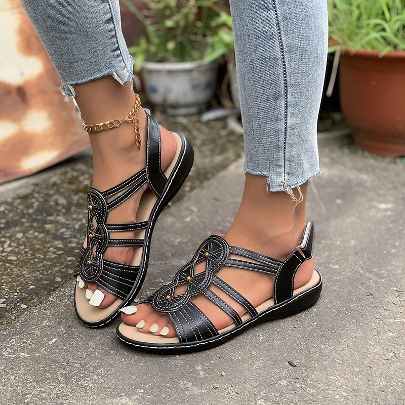 2024 Ankle Strap Lightweight Fashion Sandals Women Summer Open Toes Durable Soft Outdoor Beach Sandals for Women Retro Shoe