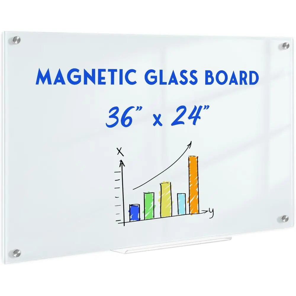 

36 x 24 Magnetic Glass Dry Erase Board with Marker Tray for Home and Office