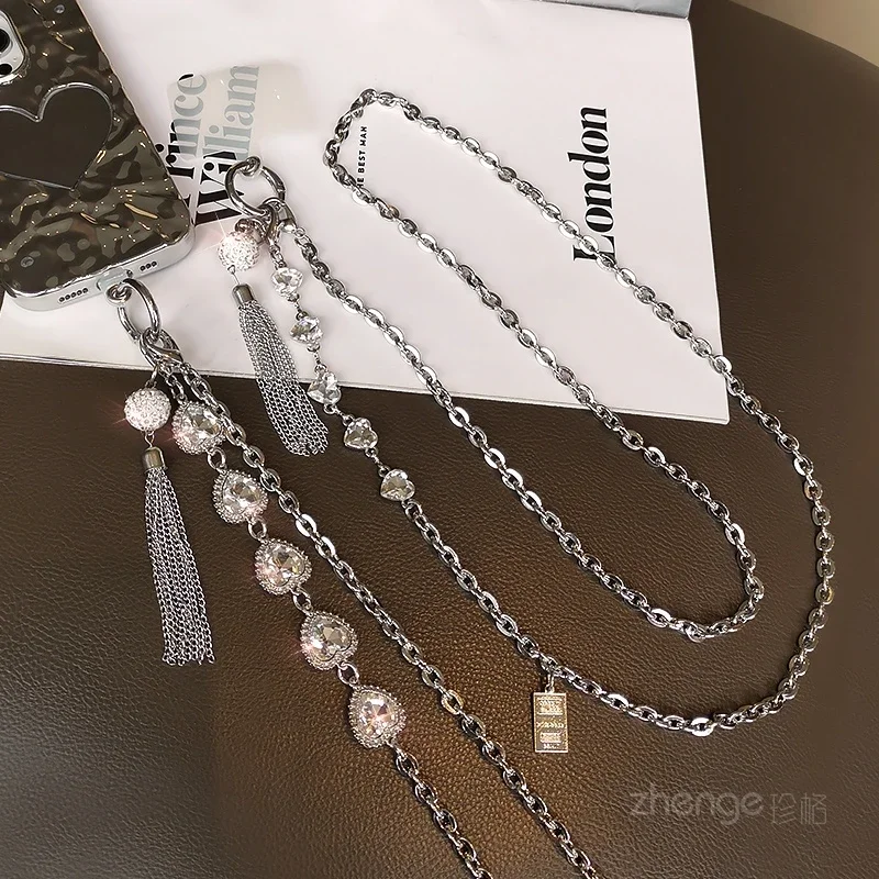 Mobile Phone Lanyard Rhinestone Tassel Pendant Long Crossbody Hanging Rope Hanging Neck Clip Style Phone Case Universal Lanyard