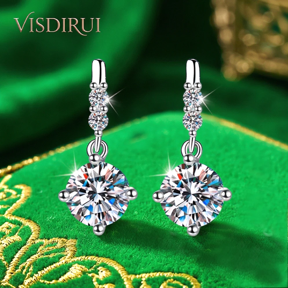 

VISDIRUI D Color Moissanite Drop Earrings S925 Silver 0.5ct 1ct Round Cut Hypoallergenic Fine Jewelry Anniversary Gift Women