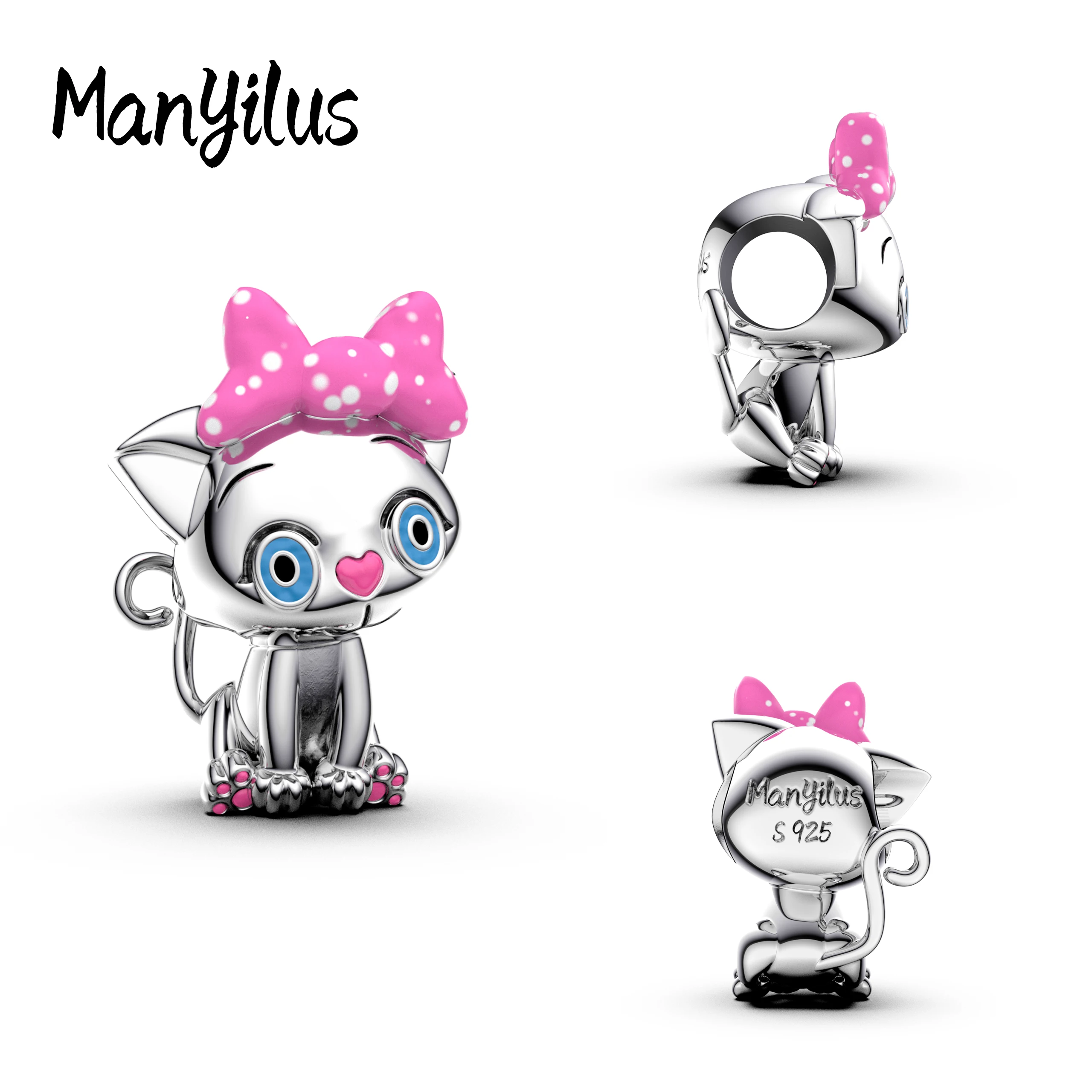 

Manyilus S925 Silver Bow Kitty Sundae Charm for Original Bracelet, Cute Animal Dessert Jewelry Pendant DIY, Sweet Kawaii Gift