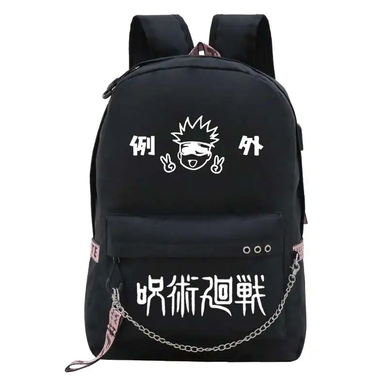 Anime Jujutsu Kaisen USB Backpack Bag School Book Black Mochila Travel Bags Laptop Chain Computer Laptop Bag W/ Headphone