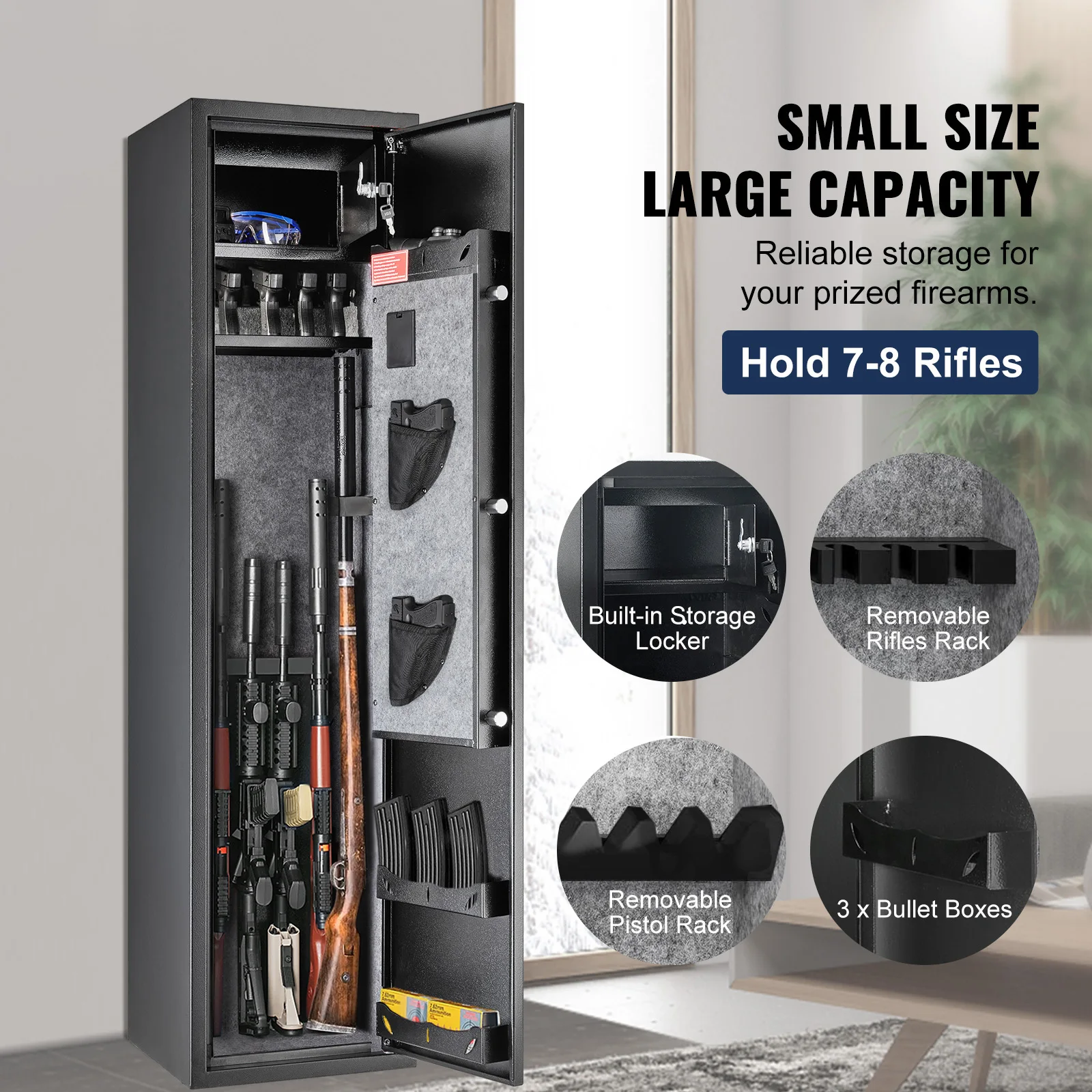 SucceBuy Caja fuerte para pistolas de 3-8 rifles con teclado digital y gabinete de almacenamiento para armas con cerradura y estante de almacenamiento extraíble para pistolas largas para el hogar