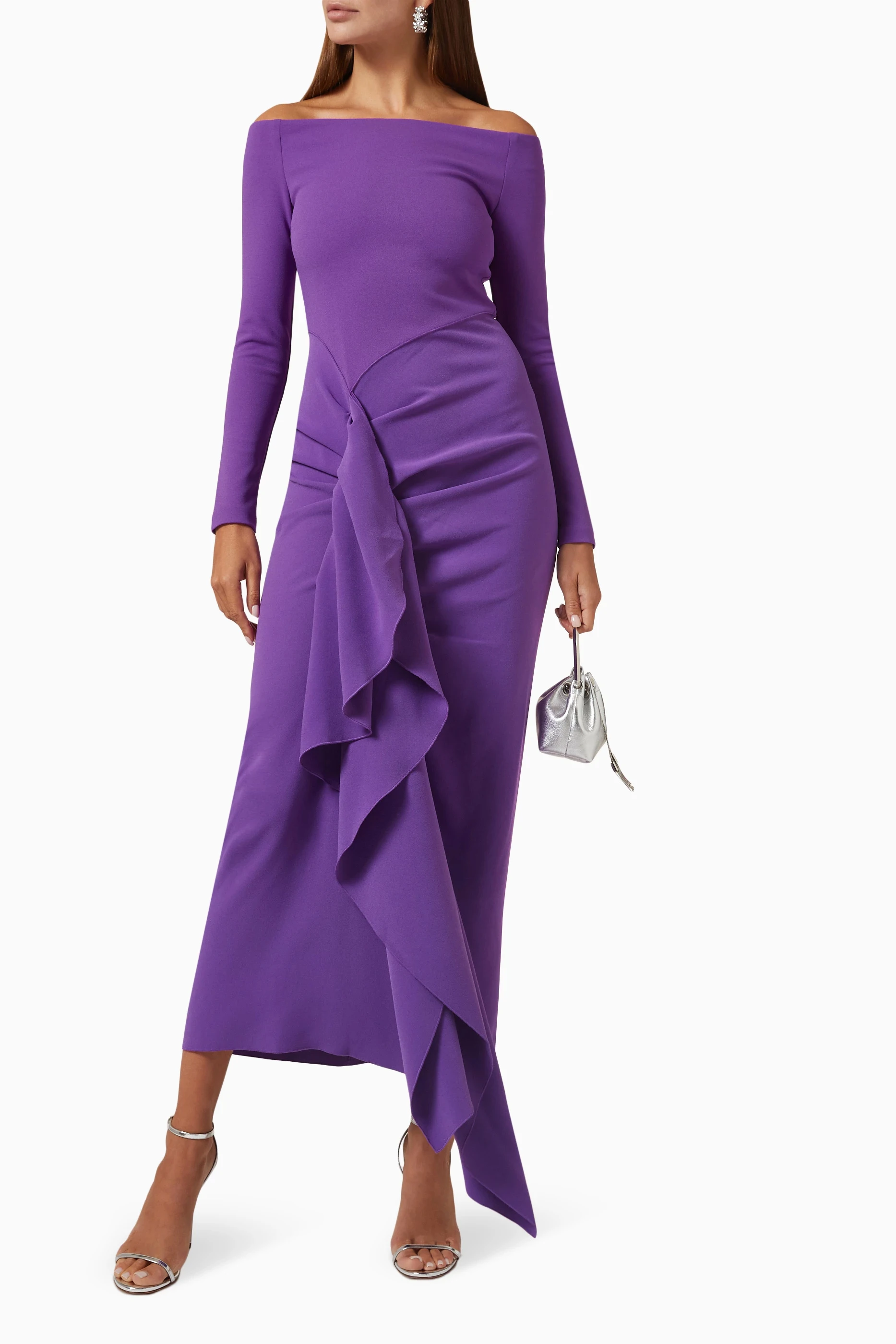 Pandora-Robe de Soirée Élégante en Mousseline de Soie pour Femme, Tenue Élégante, Violet Dubaï, Col Bateau, Plissée, Manches sulf, Longueur oral ille