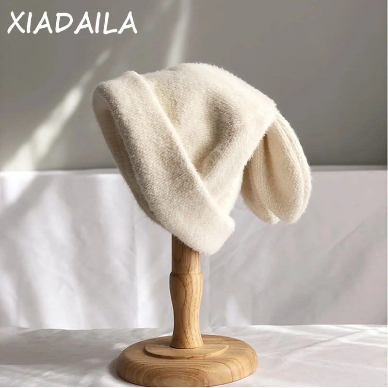 Chapeau drapé en fourrure de lapin pour femme, chapeau en laine tricoté, chaud, version coréenne du chapeau japonais, automne et hiver