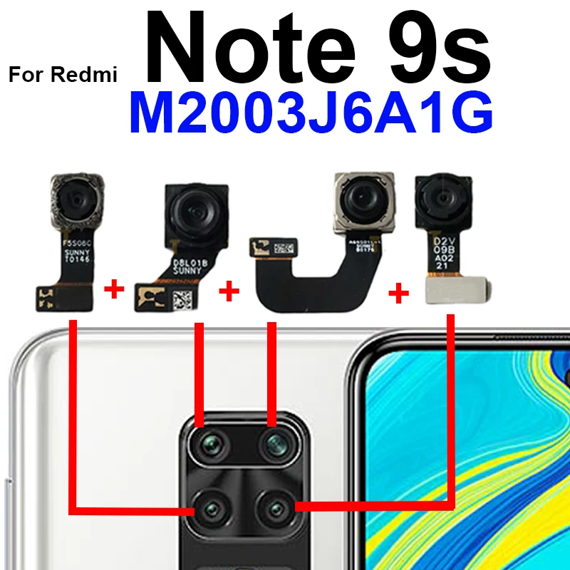 Front Back Camera For Xiaomi Redmi Note 9S M2003J6A1G Rear Front Small Selfie Facing Ultrawide Camera Flex Cable Model Parts