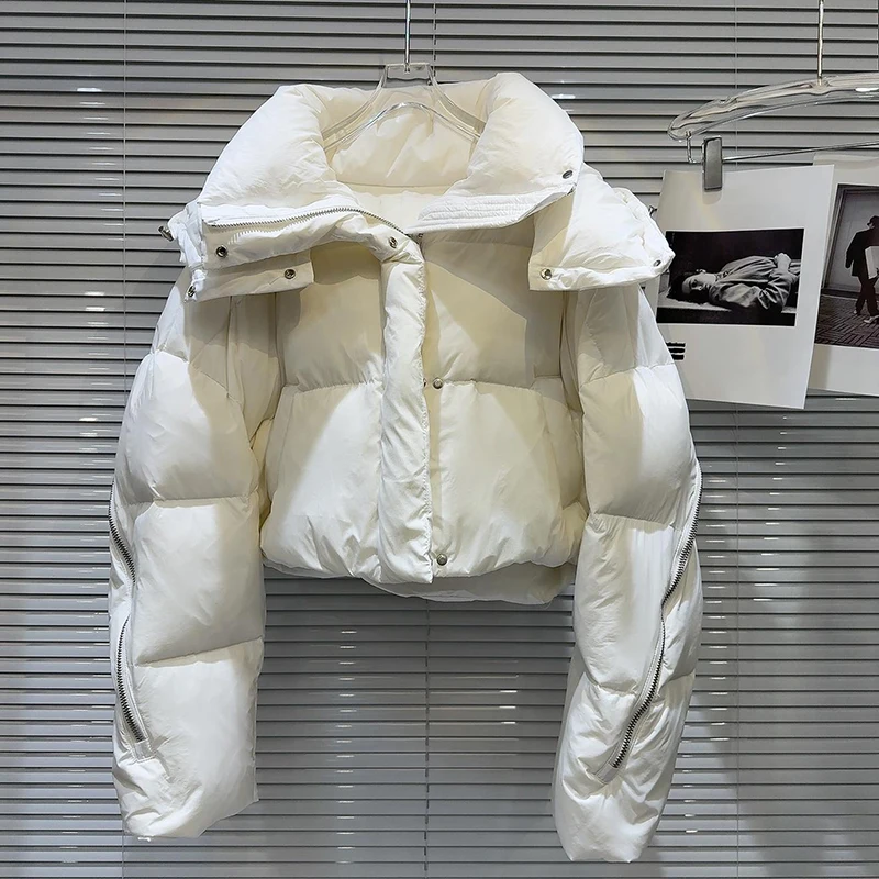 2025 شتاء جديد فتاة حار الظهر المعادن سستة تصميم أسفل سترة المرأة بلون تنوعا الدافئة مقنعين أسفل سترة #3