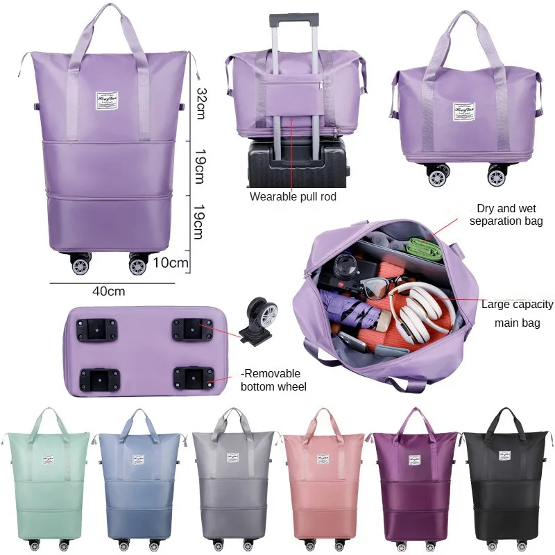 Universal wheel expandable luggage Large capacity dry and wet separation storage travel fitness bag  lightweight luggage