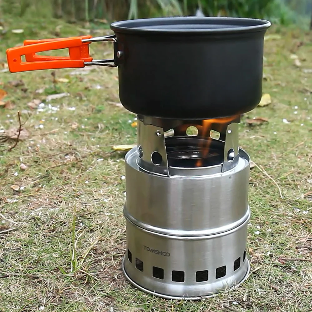 

Upgrade Camping Stove & Backpacking Stove with Wood Ash Plate & Foldable Handle , Portable Folding Windproof Wood Burning Stove