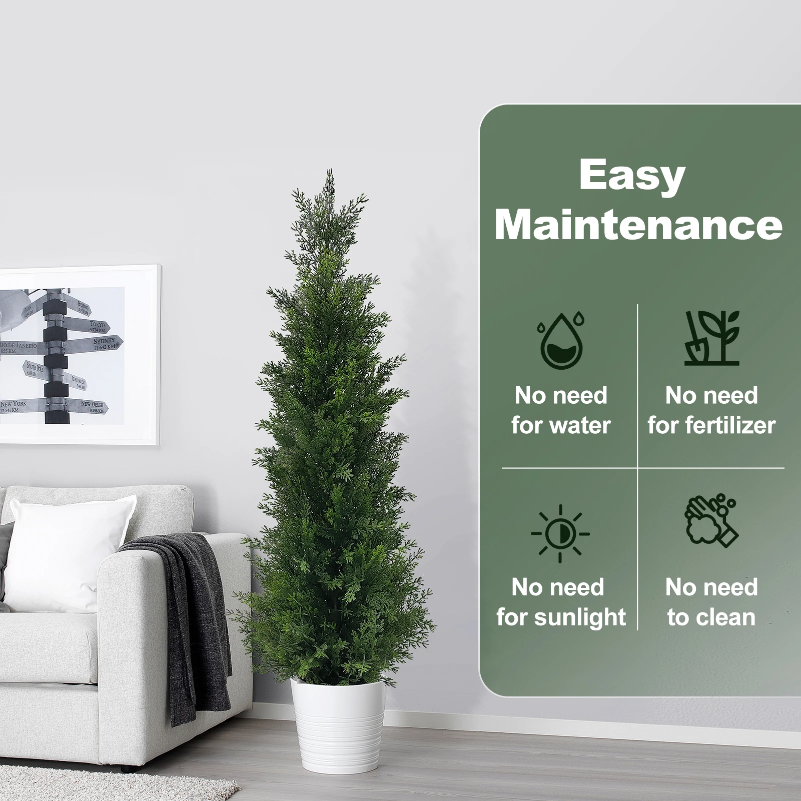 شجرة الأرز الاصطناعية، صنوبر الأرز الصناعي في الهواء الطلق، حماية من الأشعة فوق البنفسجية قطعتين نباتات دائمة وهمية لشرفة مدخل المنزل الأمامي #2