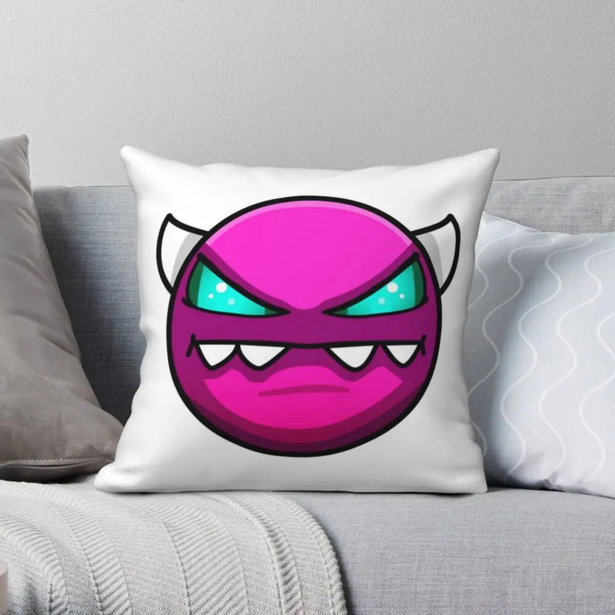 Geometry Dash Medium Demon Pillowcase Polyester Linen Velvet Printed Decorative Throw Pillow Case Home Cushion Cover 45x45