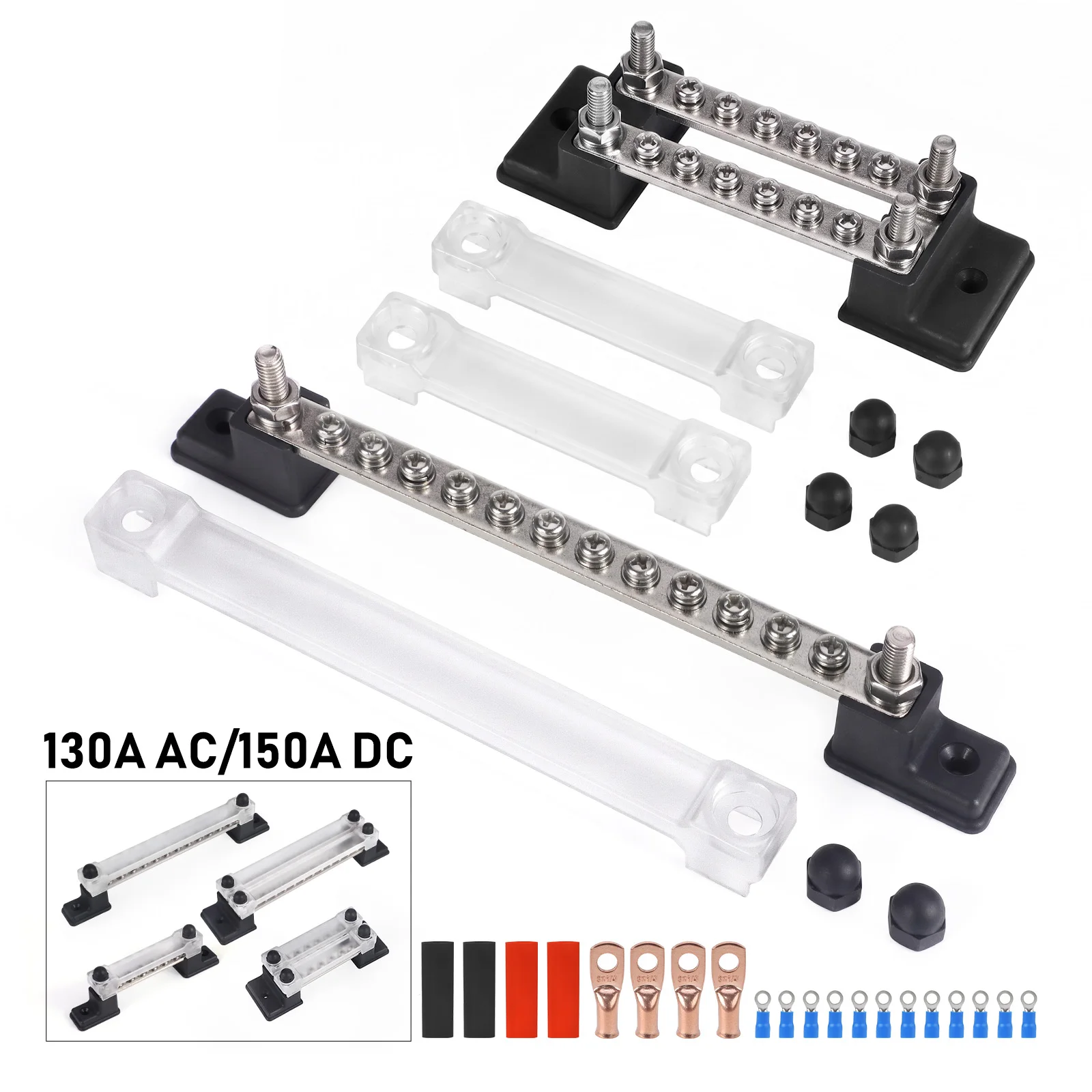 6/12/24 Way 48V 150A Battery Positive Negative Electrical Power Distribution Block Terminal Studs M6 For Camper Car Boat