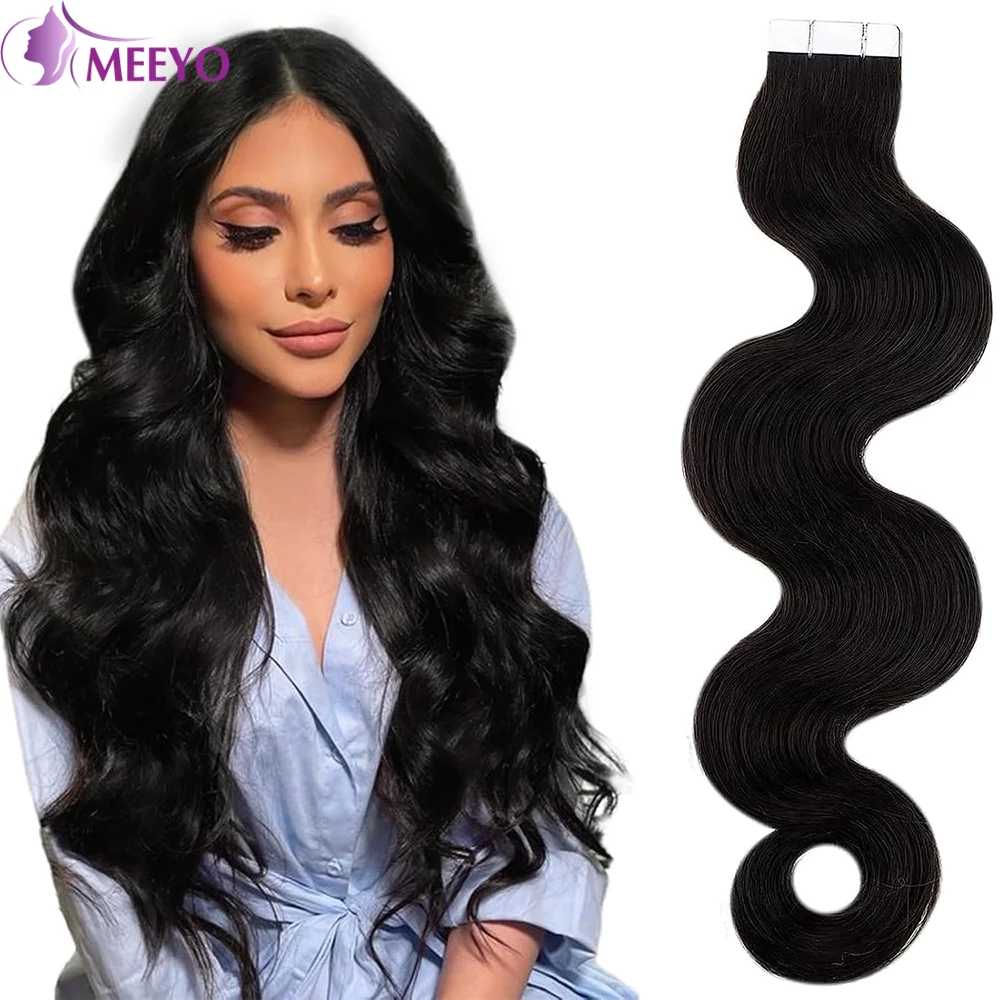 

Brazilian Body Wave Hair Extensions #1B Natural Black Tape In Hair Extensions Human Hair High Quality Invisible Double Sided 50g