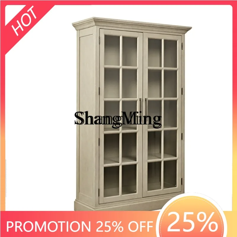 

CL wood bookcase heaven and earth lock display dining side cabinet glass cabinet retro decorative cabinet