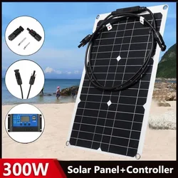 Panel Solar Flexible de 300W, célula Solar de 18V con controlador 10A-100A, banco de energía para acampar al aire libre, teléfono, coche, RV, yate