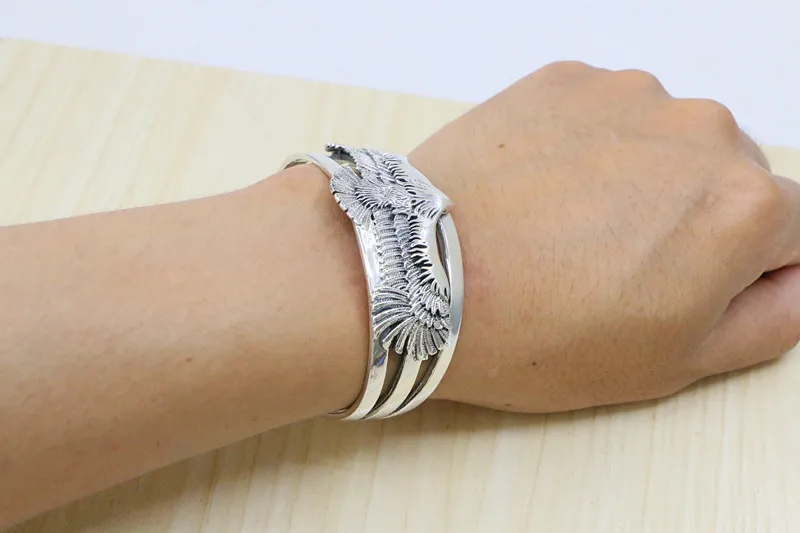 Punk European and American internet celebrity cool accessory sterling silver eagle braceletWide face domineering Japanese motorc