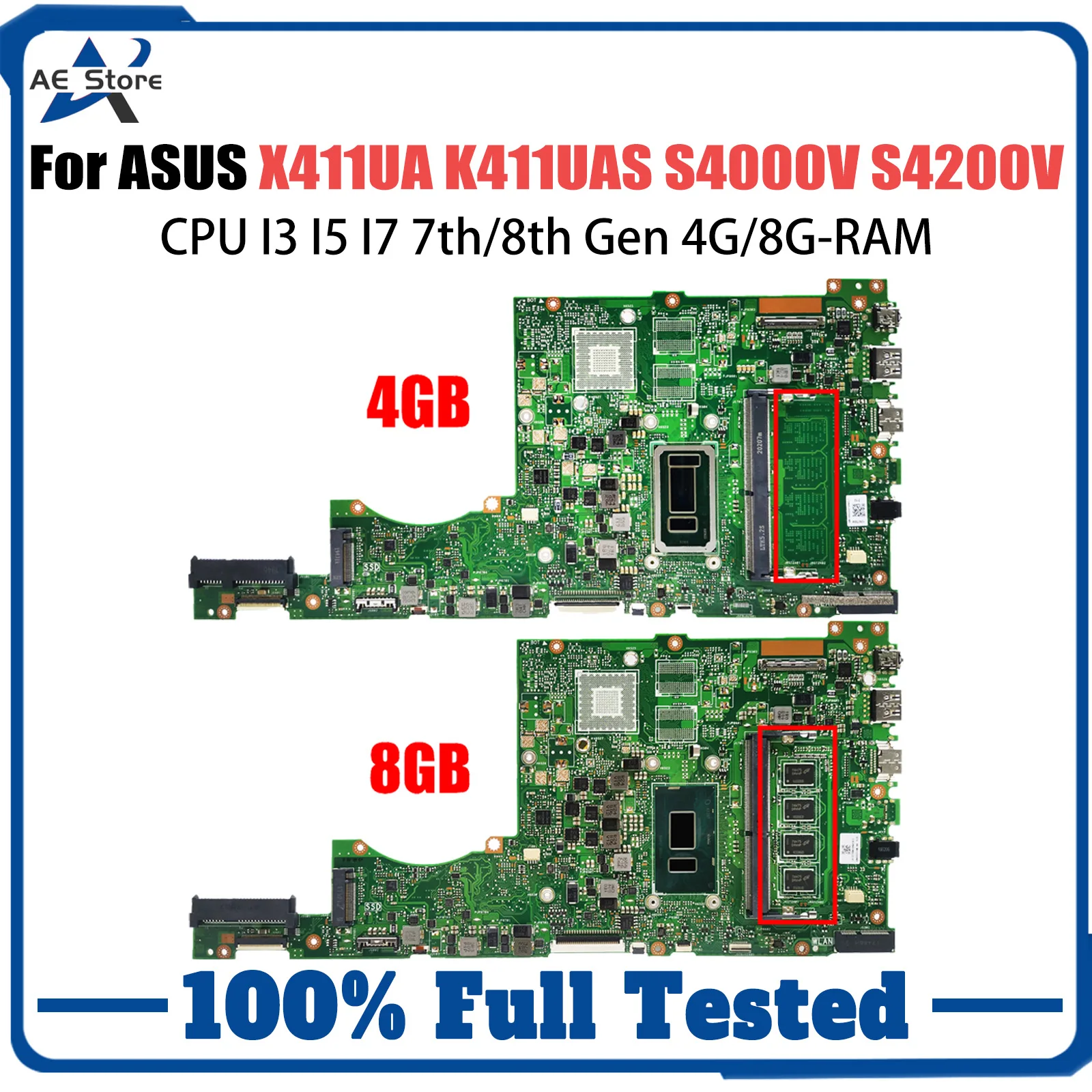 X411UA Mainboard For ASUS Vivobook 14 K411UAS S4000V S4200V A411U K411U F411U Laptop Motherboard CPU I3 I5 I7 7th/8th Gen 4G/8G-