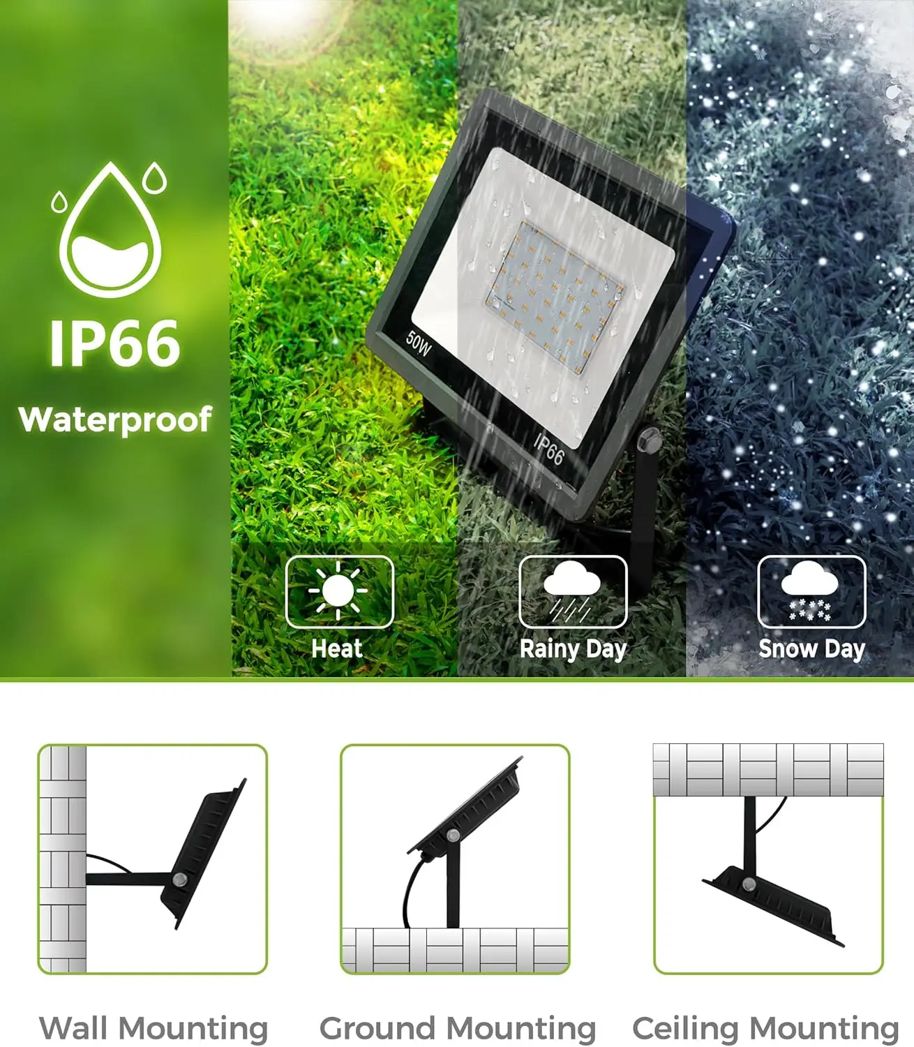 Luz de inundación LED roja de 50 W con sensor de atardecer al amanecer, resistente al agua IP66 para decoración navideña al aire libre, listado por UL, paquete de 2