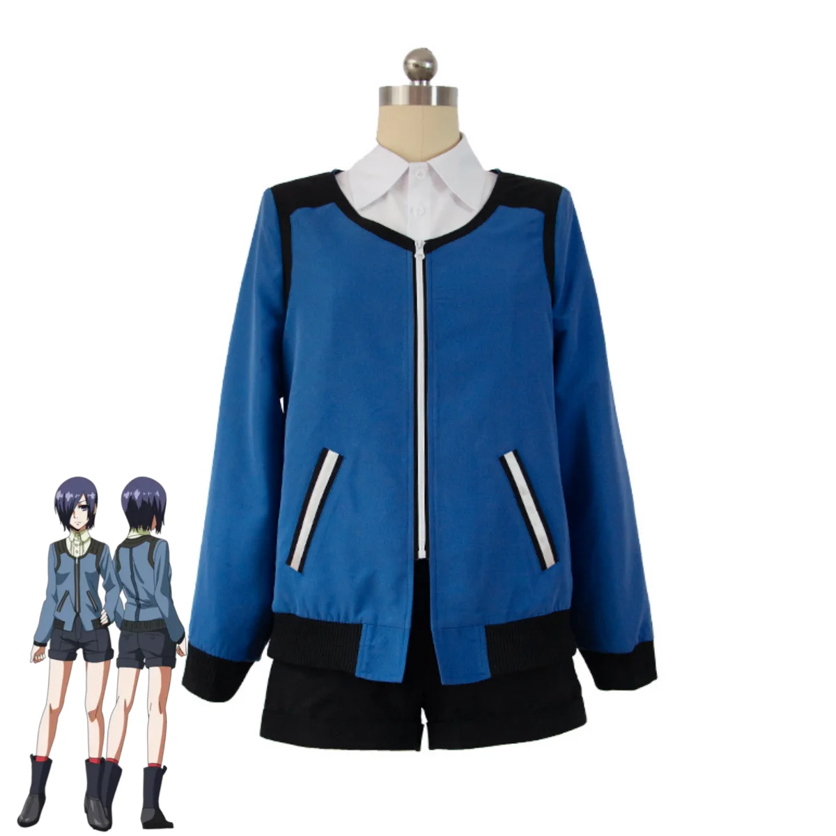Anime tokyo ghoul touka kirishima cosplay traje azul mangas compridas casaco camisa peruca adulto homem mulher sexy carnaval terno