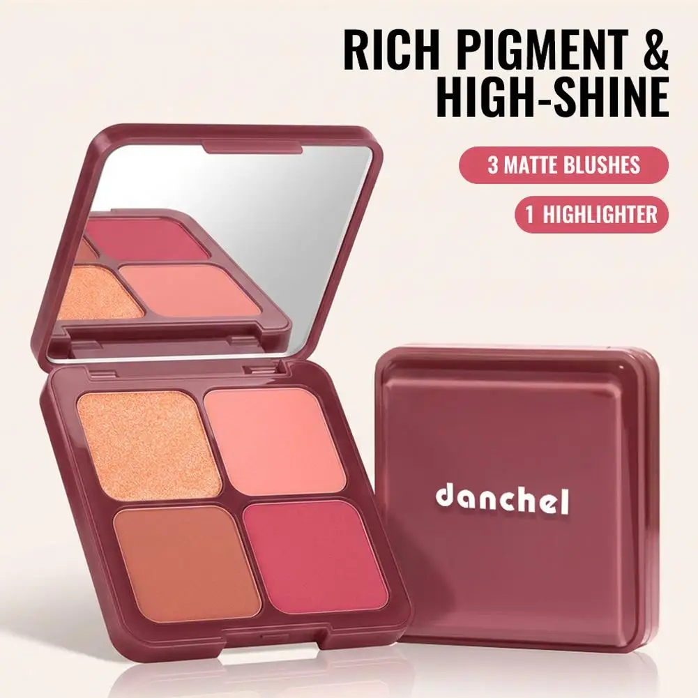 DANCHEL Soft Pink Blush Palette 3 Matte Blush 1 Shimmer Highlighter Soft Focus Pore Blurring Smooth Non Cakey Cheek Makeup