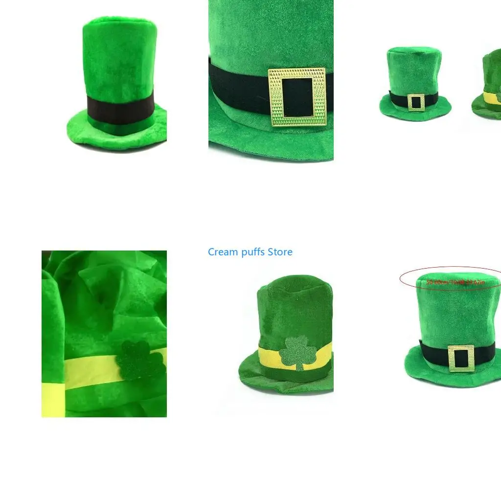 50LE Niche Green Irish Shamrock Top Hat Patrick's Day Stovepipe Hat Leprechaun Top Hat All-match for Boys Girls Youth