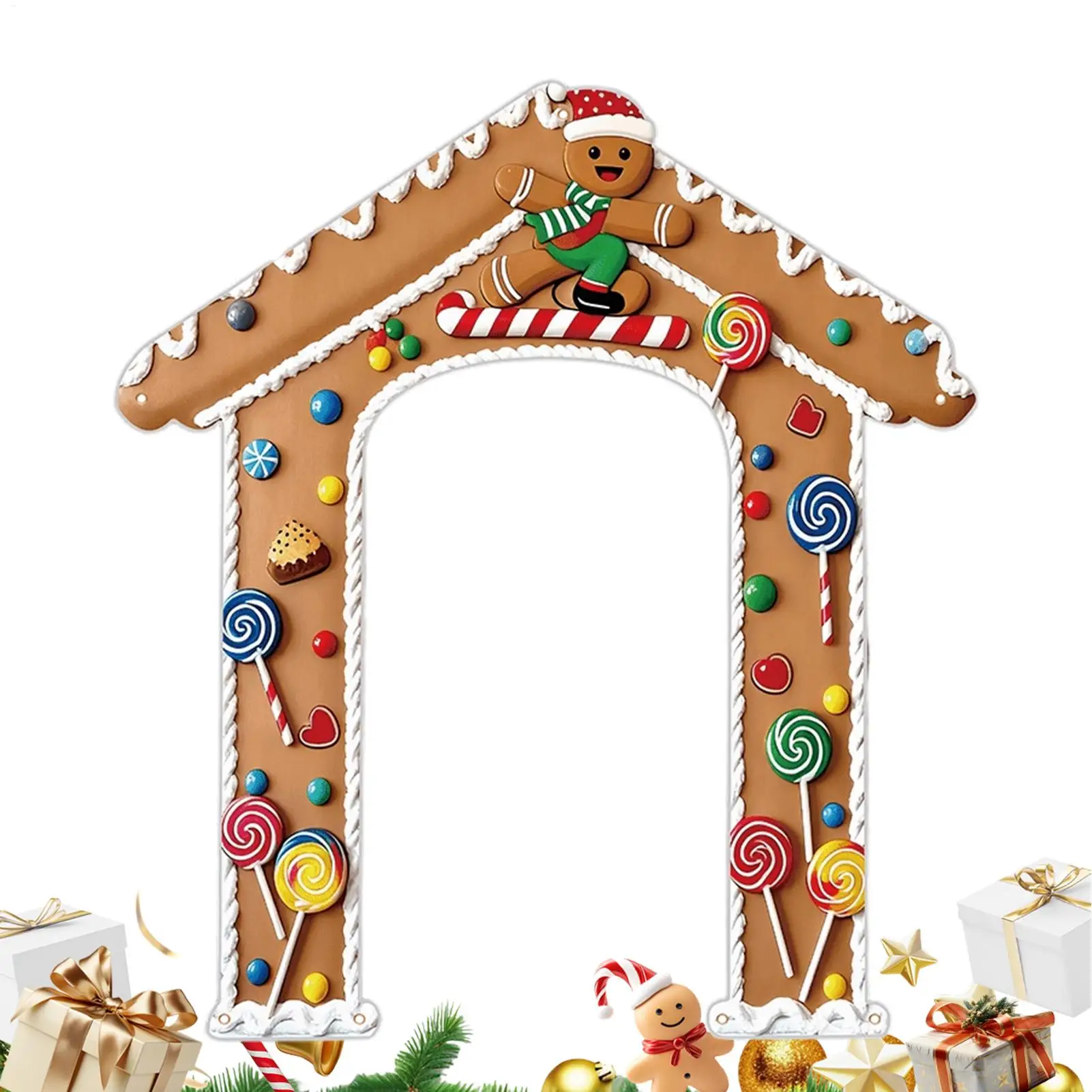 Christmas Door Cover 2D 78x71 Inch Gingerbread Man Sign Christmas Porch Sign Yard Flag For Outdoor Patio Garden Pathway Entrance
