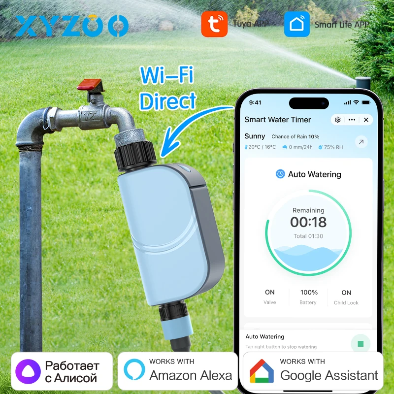 

New Irrigation Timer WiFi Smart Tuya APP Control Automatic Watering System Outdoor Garden Water Timer Sprinkler Alexa Google