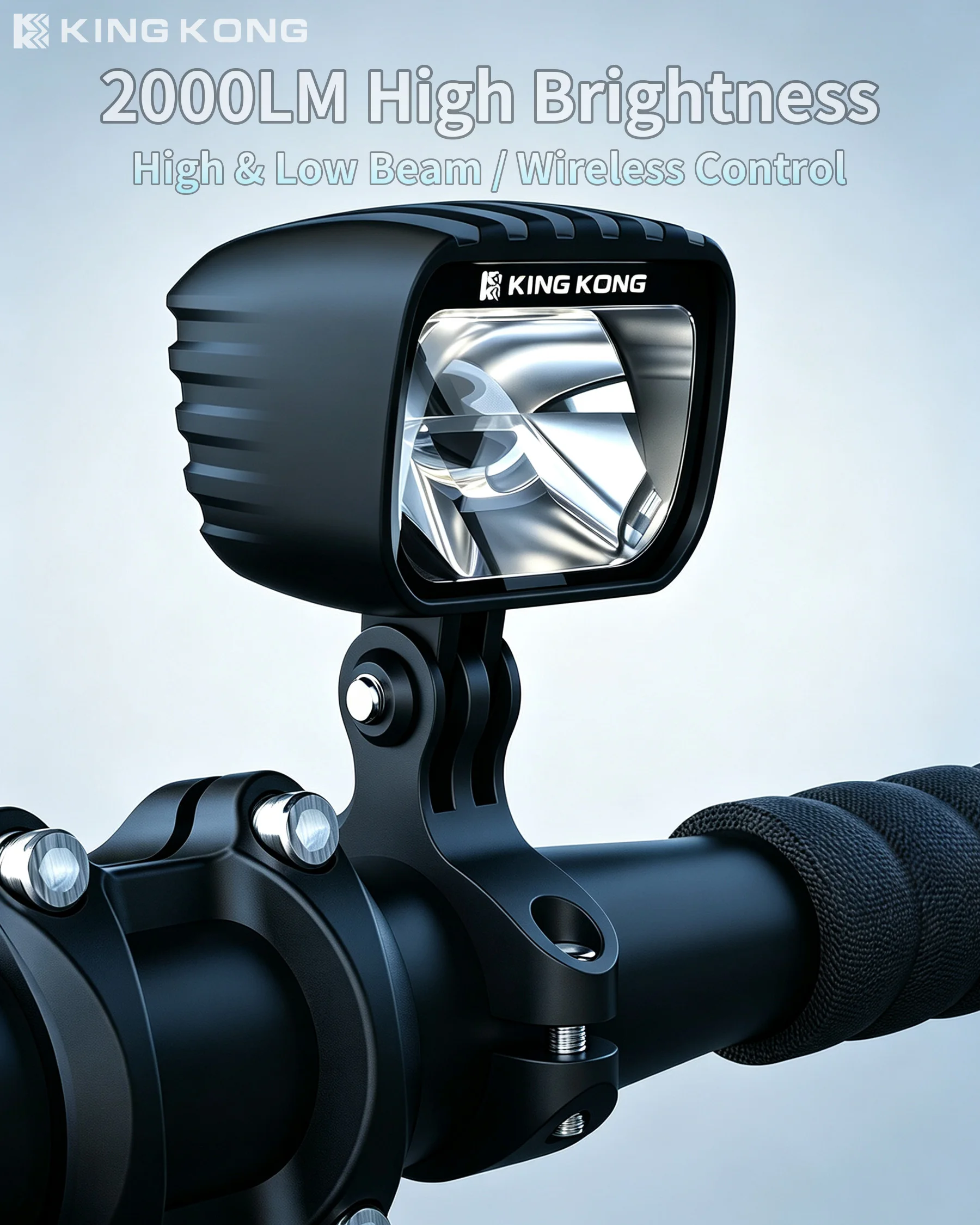 Kingkong MF200 ,2000LM LED Bicycle Headlight, Wireless Remote, Cutoff & Anti-Glare, Power Bank Needed, DC12V, Road/Mountain