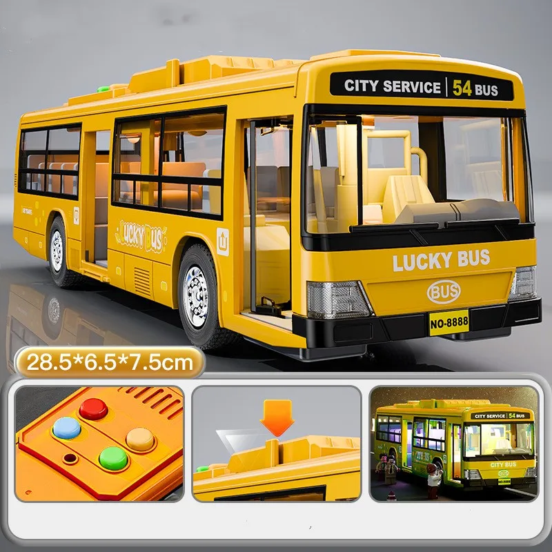 子供向けシティバスおもちゃ、ダイキャスト合金プルバック車両、サウンドとライト付き、モデルカーおもちゃ、子供向け教育ギフト