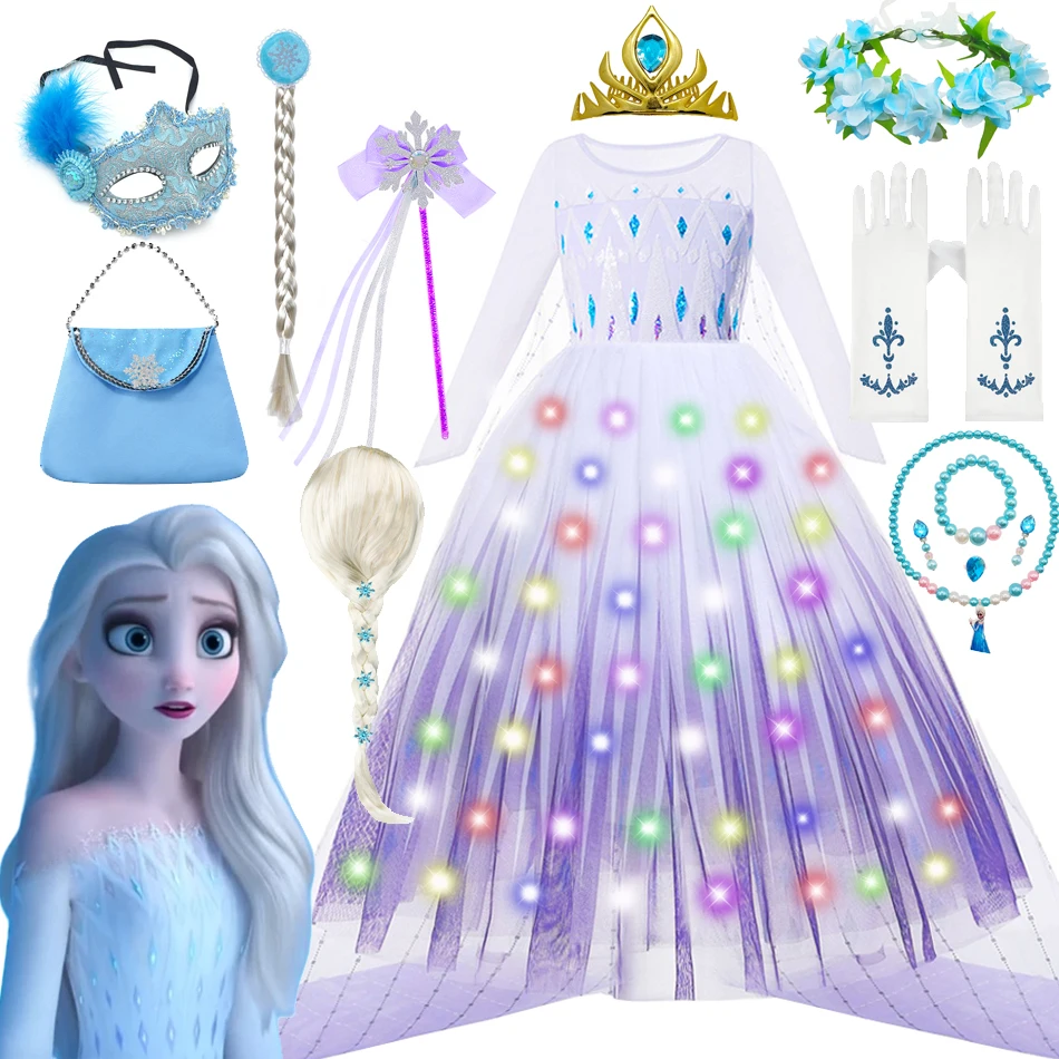 Disney Frozen 2 Cosplay Costumes for Girls Anna & Elsa Princess Snow Queen Long Dresses Halloween Party Carnival Clothes Vestido