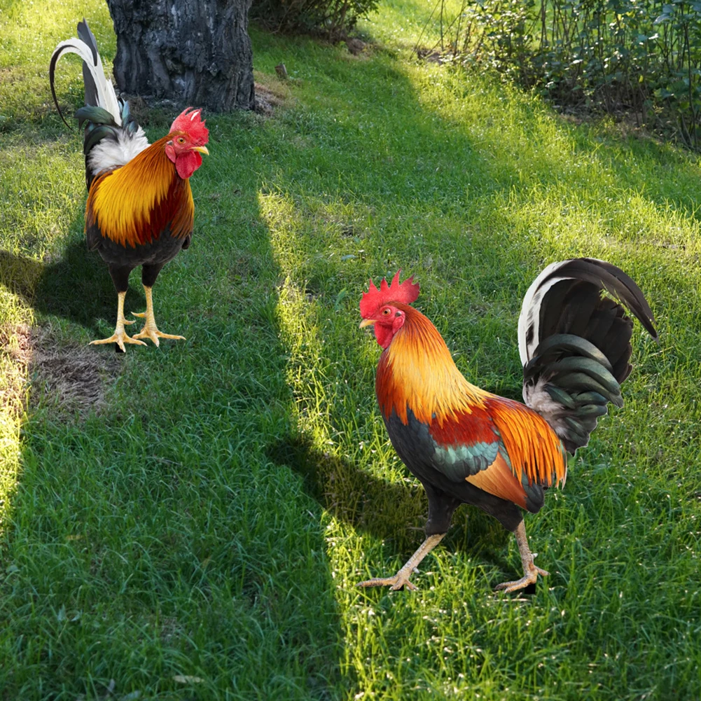 

2PCS Chicken Fence Sculpture Garden Decorations Ornamental Decorative Garden Chicken Statue Weatherproof Acrylic for Easter
