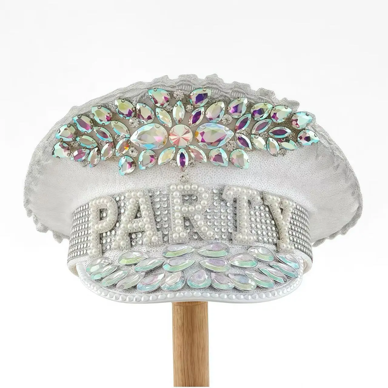 หมวกแฟนซีงานเทศกาลดนตรีหงหลวน หมวกกัปตันประดับเพชรสำหรับงานคาร์นิวัล ผู้หญิง คอสเพลย์ เครื่องประดับสำหรับผู้หญิง