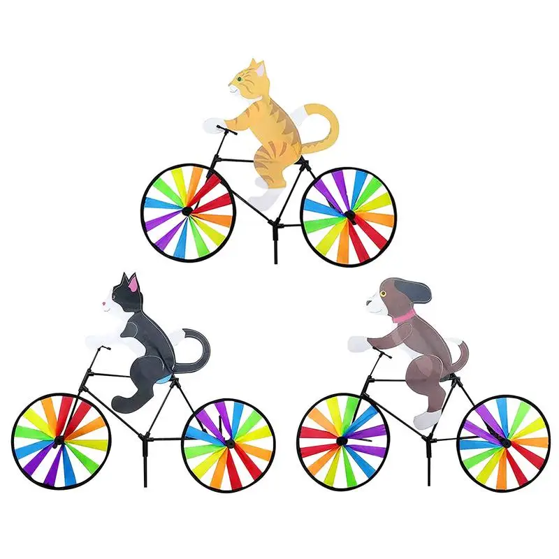 Animal Riding Bike Wind Spinner Cat Puppy Windmill Outdoor Garden Decoration Pinwheel Home Yard Art Decoration Gifts