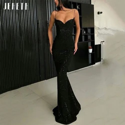 JEHETH Sexy Black Shiny Mermaid Evening Dresses Women Spaghetti Straps Sequins Backless Formal Party Prom Gown vestidos de festa