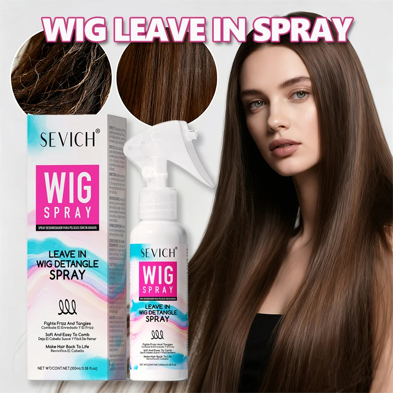Wig Spray Leave-In Wig Detangle Spray 100ml Anti-Static Heat Protectant for Human/Synthetic Hair Softness Anti-Frizz Conditioner