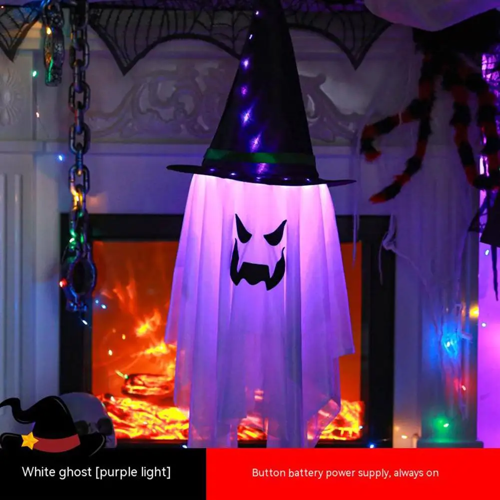 Halloween Witch Hat Luzes LED, Witch Hat Lamp, Bateria Operado Pendurado Glowing Wizard Ghost Hat, Decoração interior e exterior