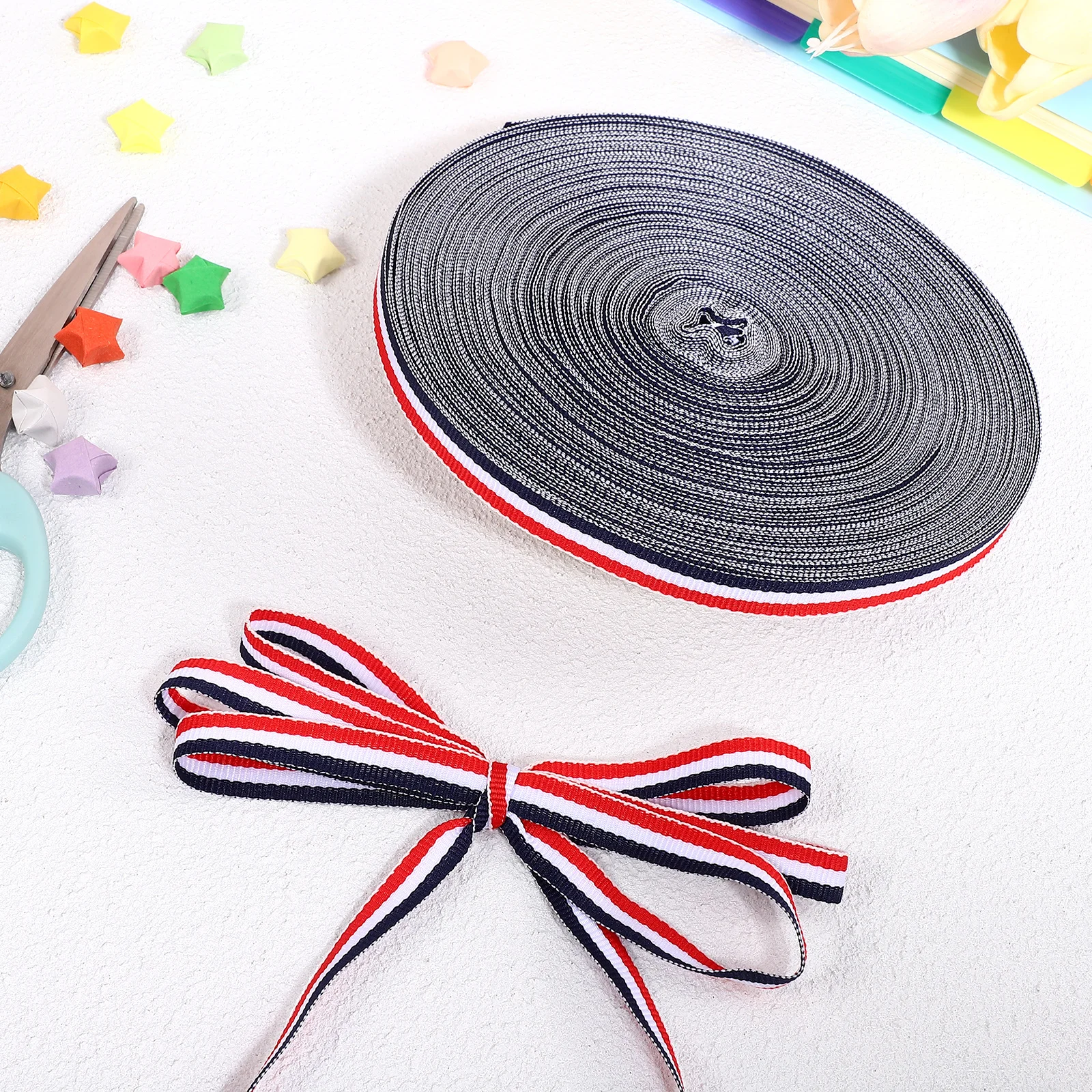

1Cm 50M Polyester Stripes Ribbon Roll High Color Fastness Fabric For Children Craft Wedding Gift Wrapping Bulk Ribbon