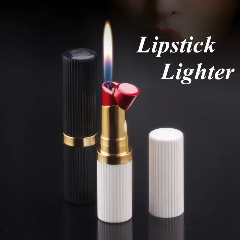 Mini Lipstick Butane Lighter for Women Open Fire Inflatable Cute Personalized Smoking Accessory Girl Gift